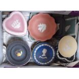 A large quantity of Wedgwood Jasper Ware pin dishes (box)