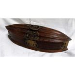 A 19thC Indian hardwood lozenge shaped box with pierced brass mounts 40cm x 13cm