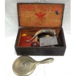 A Pears toilet soap box containing metal mounted horns,pipes, corkscrews and other items
