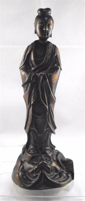 A Chinese bronze Guan Yin figure 22cm high