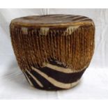 An African zebra skin drum 28cm high
