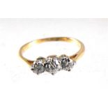 A Victorian 18ct gold ring set with three diamonds
