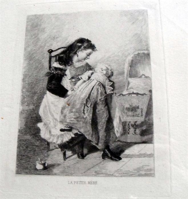 A group of 19thC French prints including "La Soupe a bebe" and "cache-cache" each 13cm x 15cm - Image 2 of 2