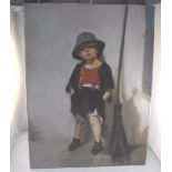 Salvatore Maresca, Italian oil painting on canvas, laid on board of a street urchin smoking 30cm x