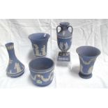 A Wedgwood Blue Jasper Ware two handled vase decorated classical figures 23cm high and other