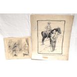 John Hassall (1868-1948) Original gouache illustration of a soldier on horseback talking to