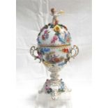 A Dresden porcelain jar and cover,decorated flowers, and figural panel, 15cm high