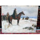 Russian School, Oil on canvas, Military Commander on horse back with troops to rear (associated