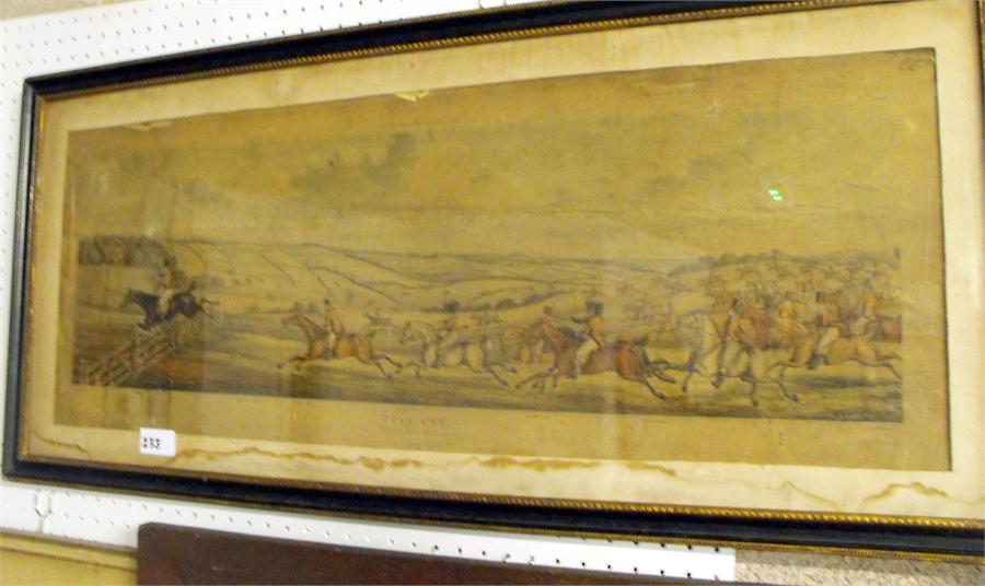 A 19thC hunting print "Full Cry" 74cm x 27cm and another similar "Chances of the Steeple Chase" (2) - Image 2 of 2