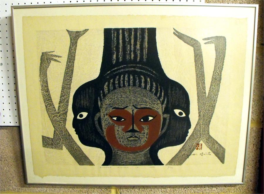 Kiyoshi Saito (1907-1997) a self carved Japanese wood block print 9/100 60cm x 45cm