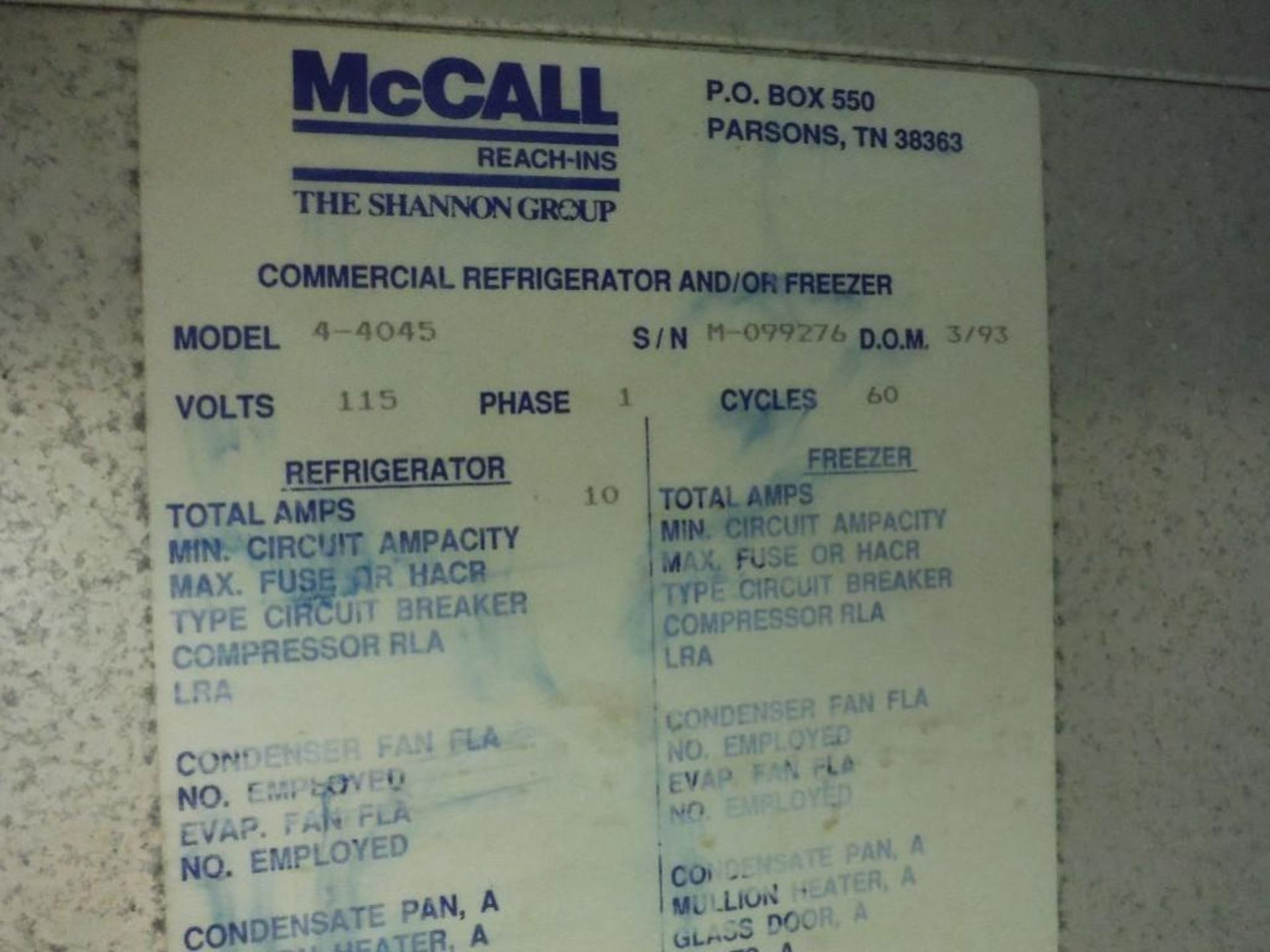 McCall 2 door fridge, Model 4-4045. - RIGGING FEE FOR DOMESTIC TRANSPORT $300 - Image 4 of 4