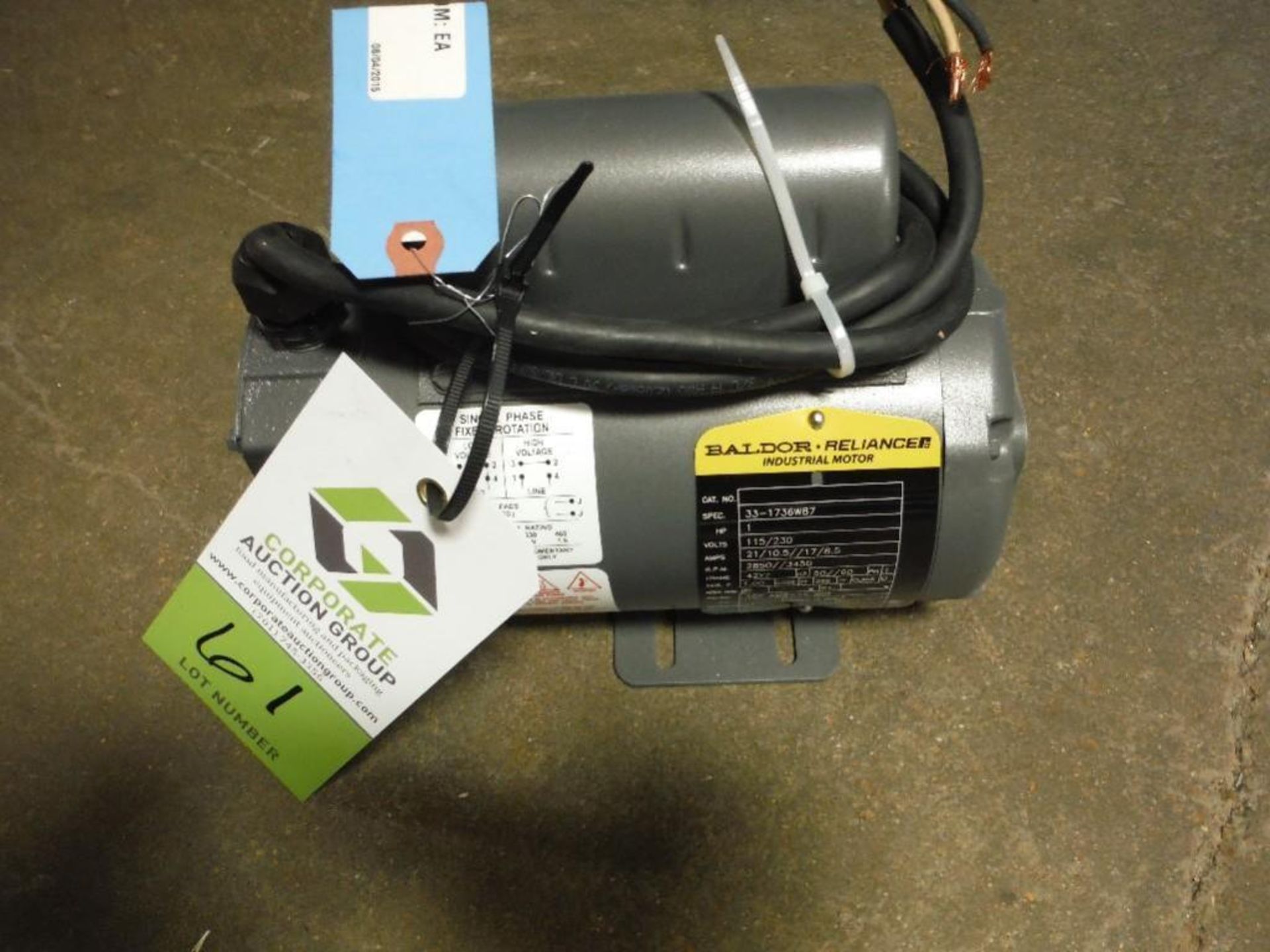 Baldor 1 hp motor, 1 ph, 2850 rpm, frame 42YZ, new. - RIGGING FEE FOR DOMESTIC TRANSPORT $25