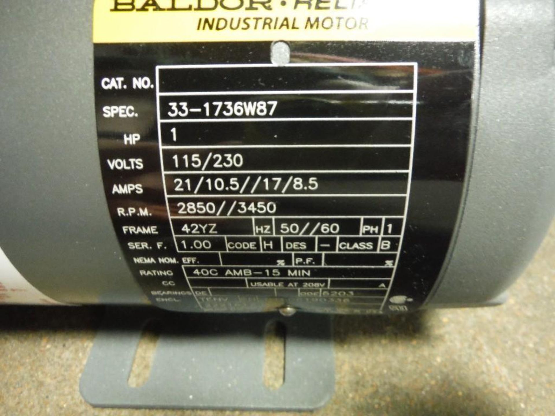 Baldor 1 hp motor, 1 ph, 2850 rpm, frame 42YZ, new. - RIGGING FEE FOR DOMESTIC TRANSPORT $25 - Image 2 of 5