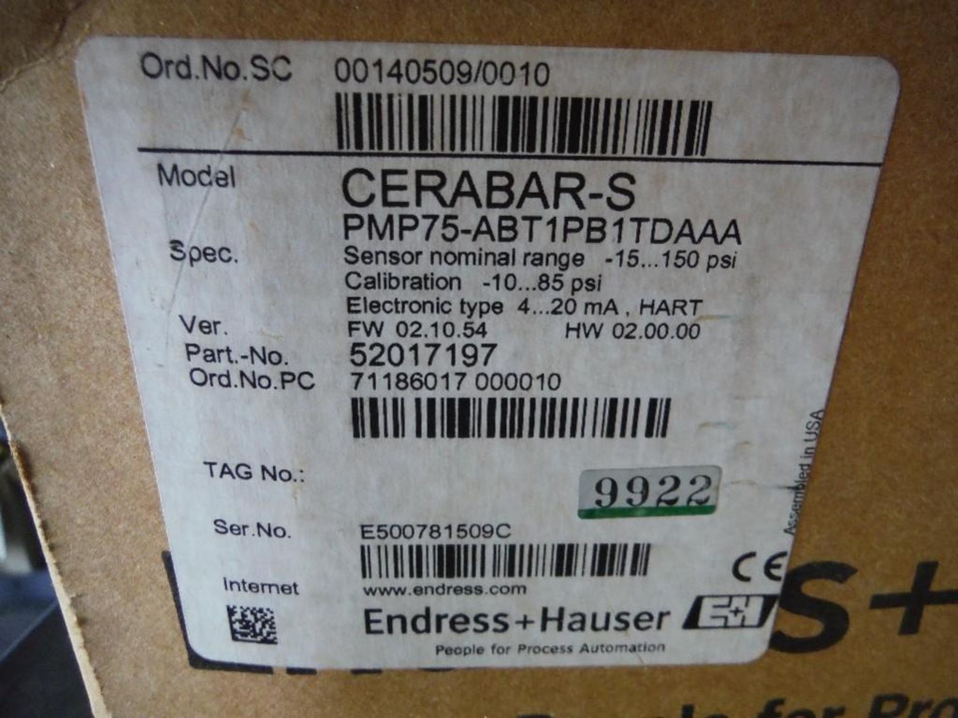 Endress+Hauser pressure sensor with digital readout, 2in., new in box. - RIGGING FEE FOR DOMESTIC TR - Image 4 of 4