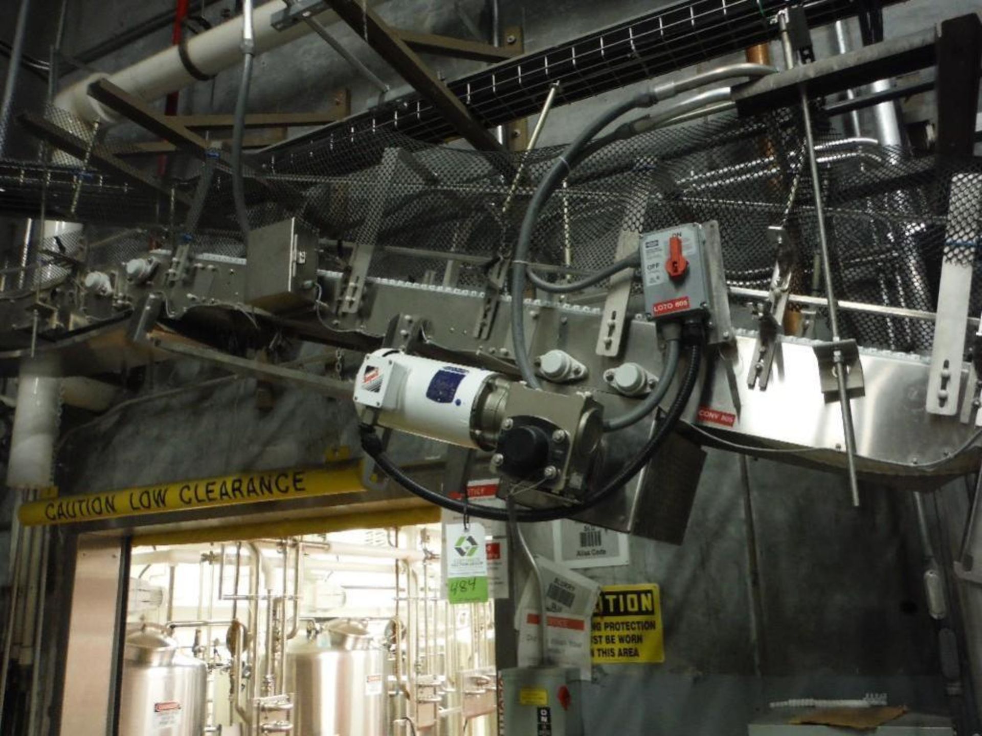 Nercon 90 degree overhead belt conveyor, SS frame, plastic intralox belt, 16 ft. L x 13 in. W, 2 hp - Image 4 of 6