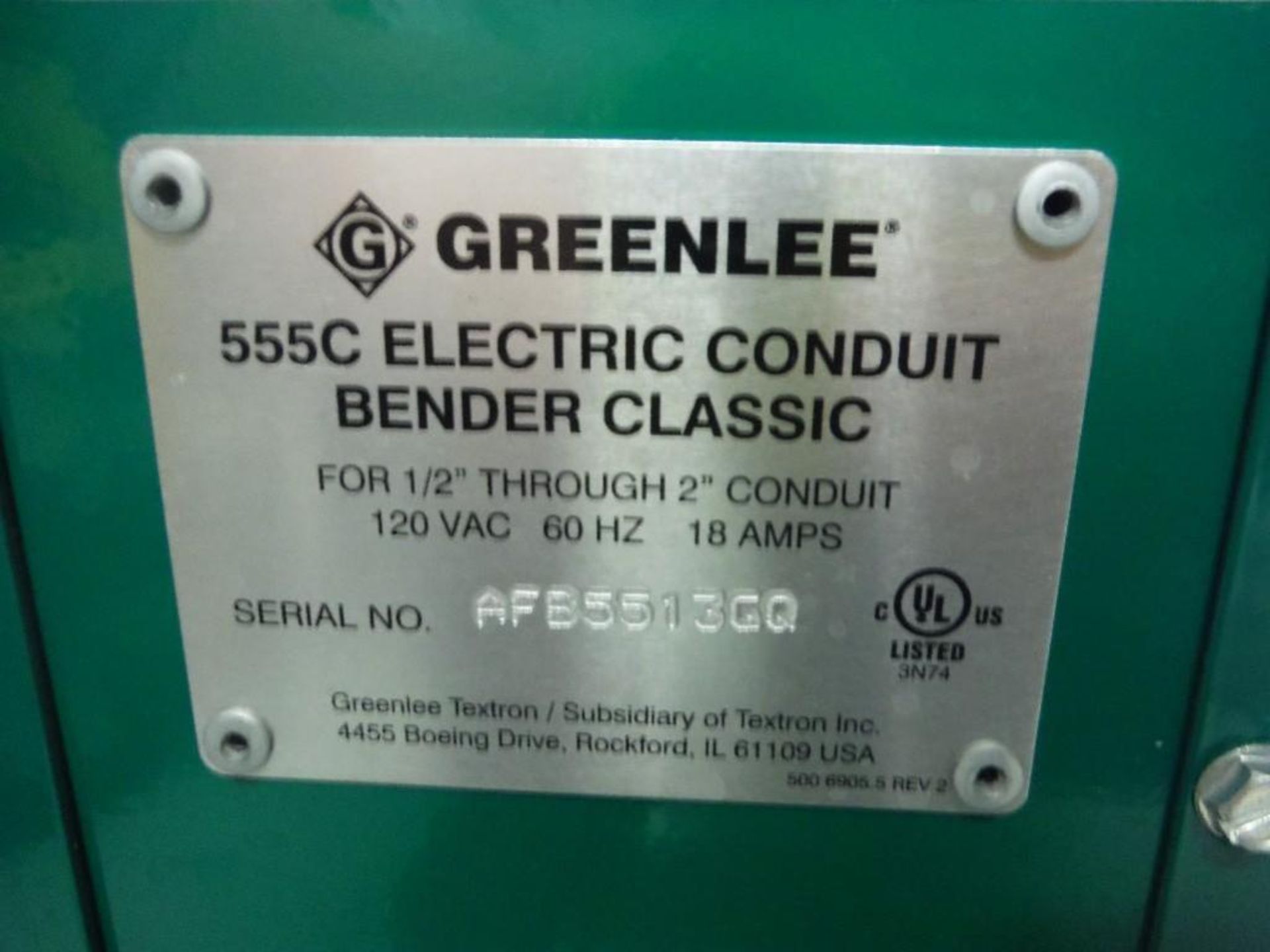 Greenlee 555C electric pipe bender for 1/2 in. to 2 in. conduit, SN AFB5513GQ with 1/2 to 2 in. rigi - Image 2 of 11