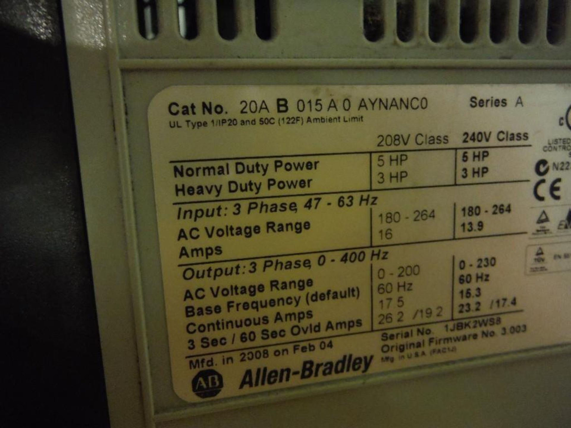 Allen Bradley Powerflex 70 vfd, 5 hp (each). - RIGGING FEE FOR DOMESTIC TRANSPORT $150 - Image 5 of 5