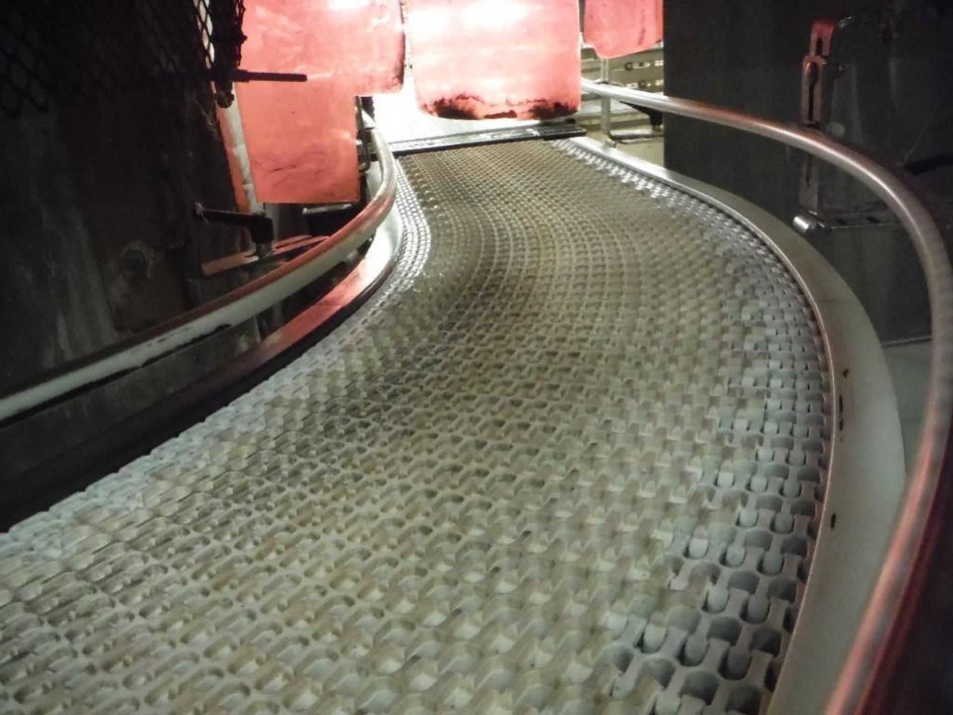 Nercon 90 degree overhead belt conveyor, SS frame, plastic intralox belt, 16 ft. L x 13 in. W, 2 hp - Image 2 of 6
