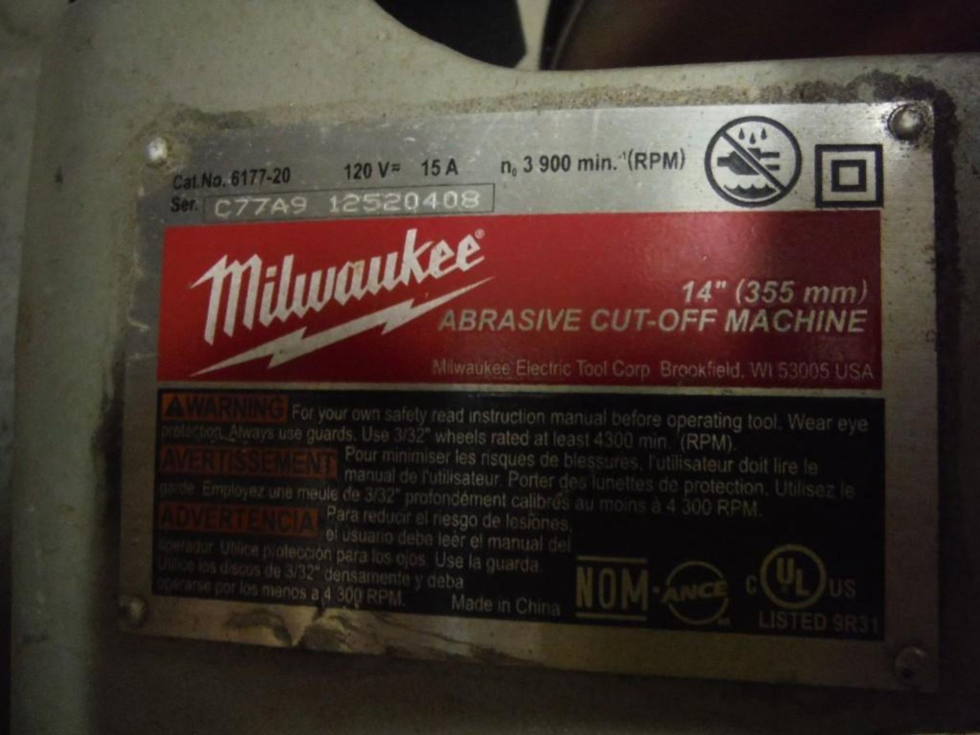 Milwaukee 14in. abrasive cut off saw. Rigging Fee: $10 - Image 5 of 5