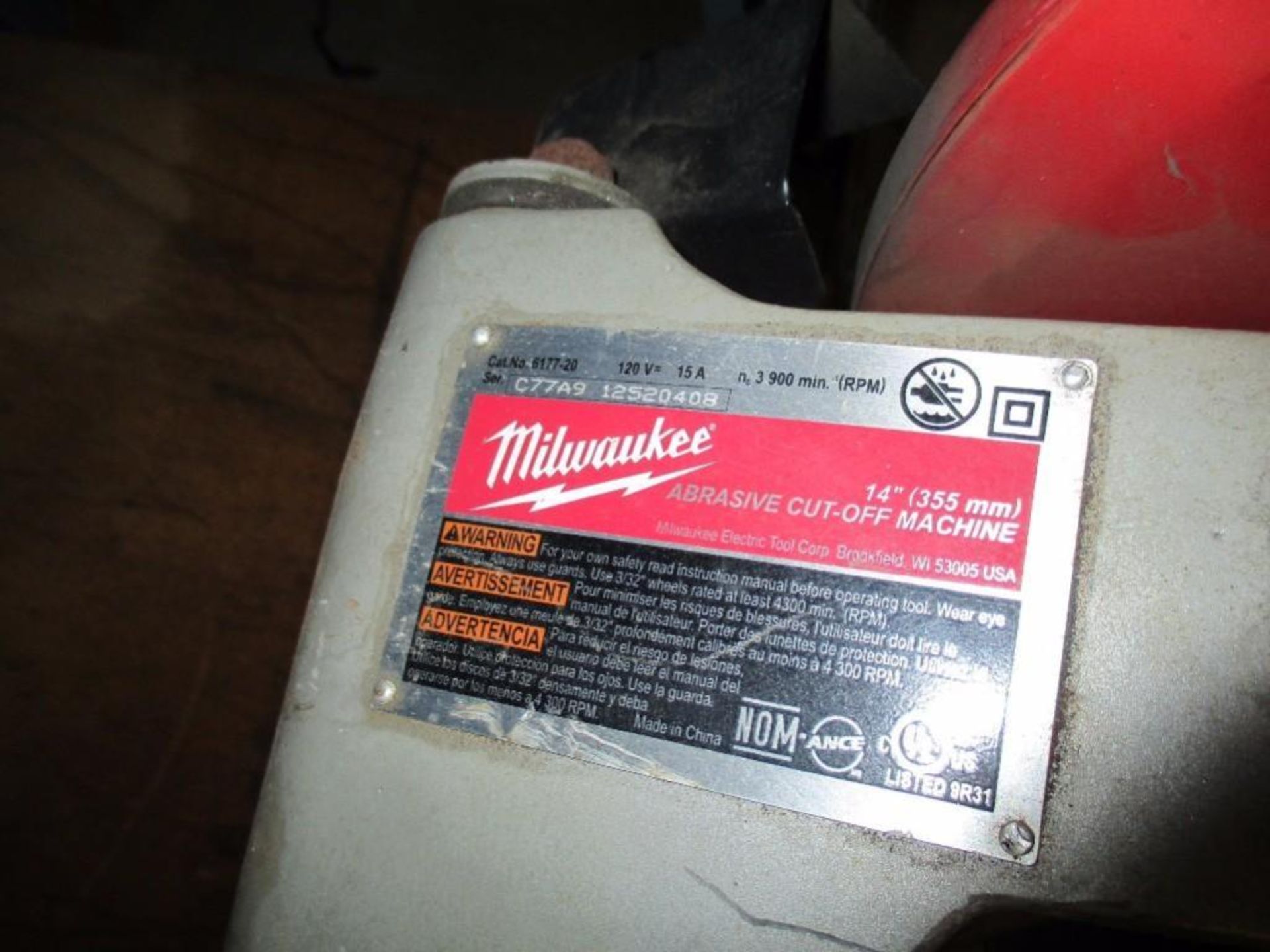 Milwaukee 14in. abrasive cut off saw. Rigging Fee: $10 - Image 2 of 5