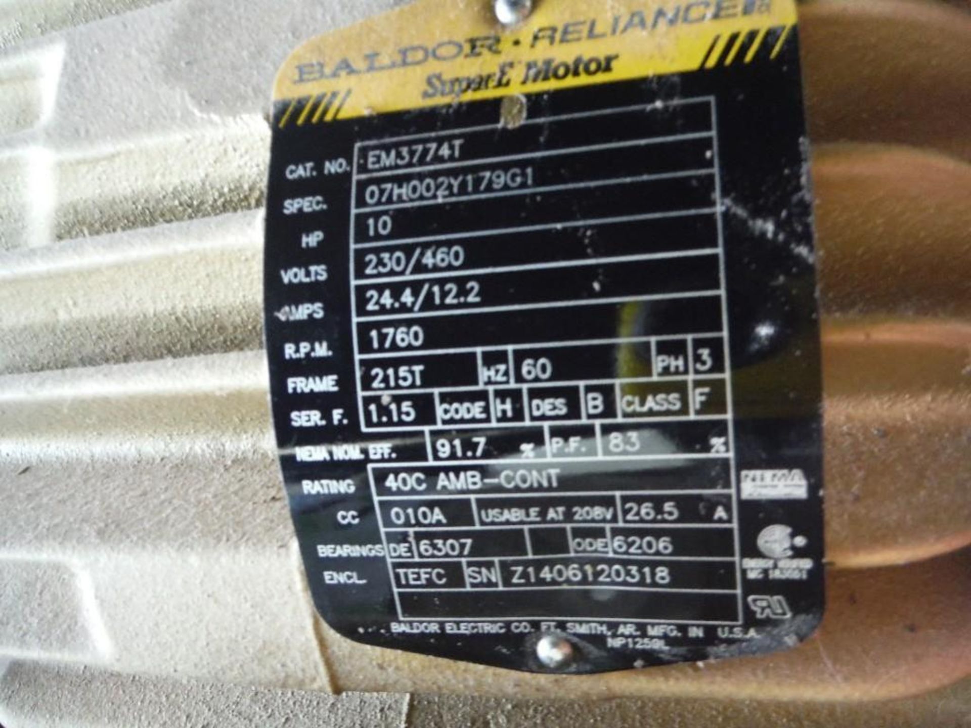 New Baldor electric motor, 10 hp, 3 ph, frame 215T, 1760 rpm - Rigging Fee: $25 - Image 3 of 3