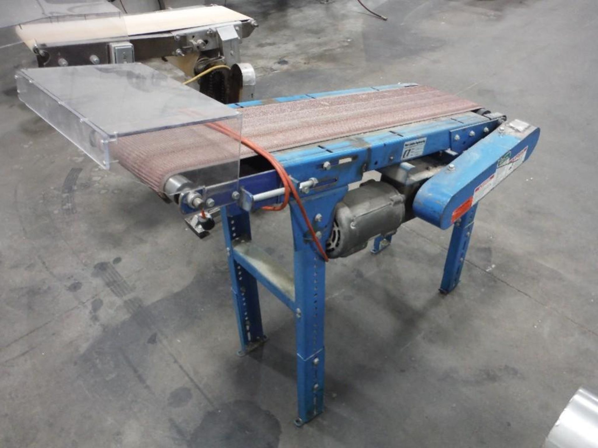 Incline belt conveyor, 48 in. long x 10 in. wide x 28 in. infeed x 43 in. discharge, steel frame, wi - Image 2 of 4
