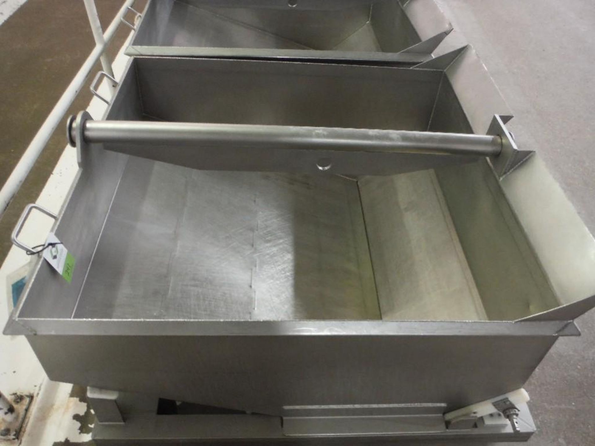 SS dough trough, 52 in. long x 52 in. wide x 25 in. deep, float discharge, SS frame, on casters - Ri - Image 3 of 3