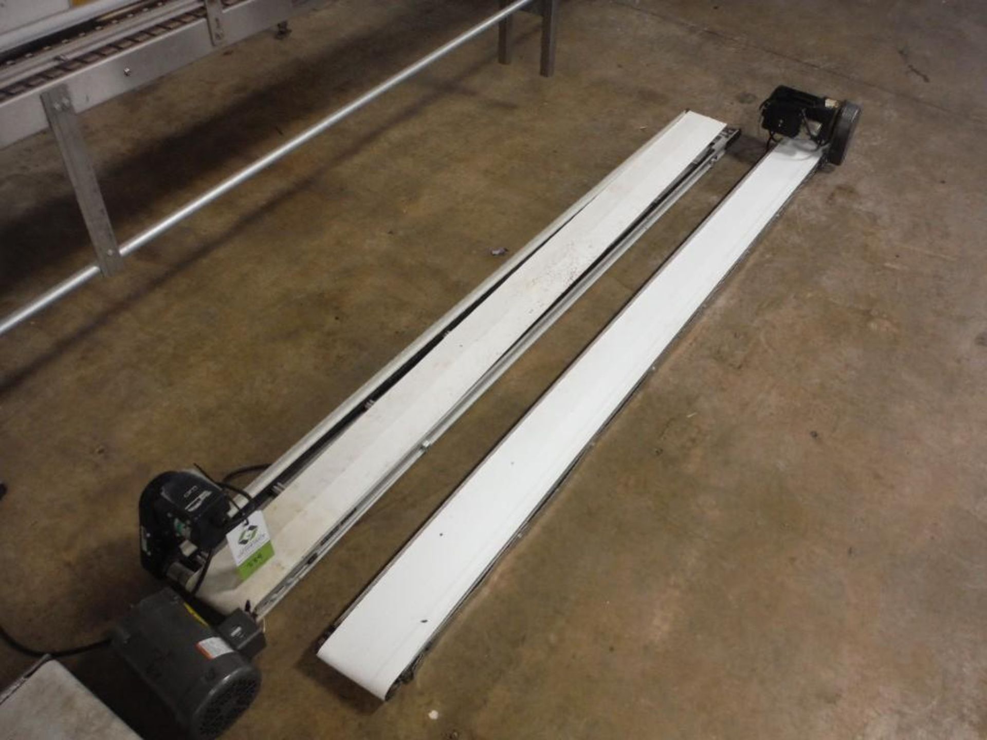 (2) belt conveyors, 96 in. long x 5 in. wide, aluminum bed, with drives, (1) belt conveyor 20 in. lo - Image 4 of 7