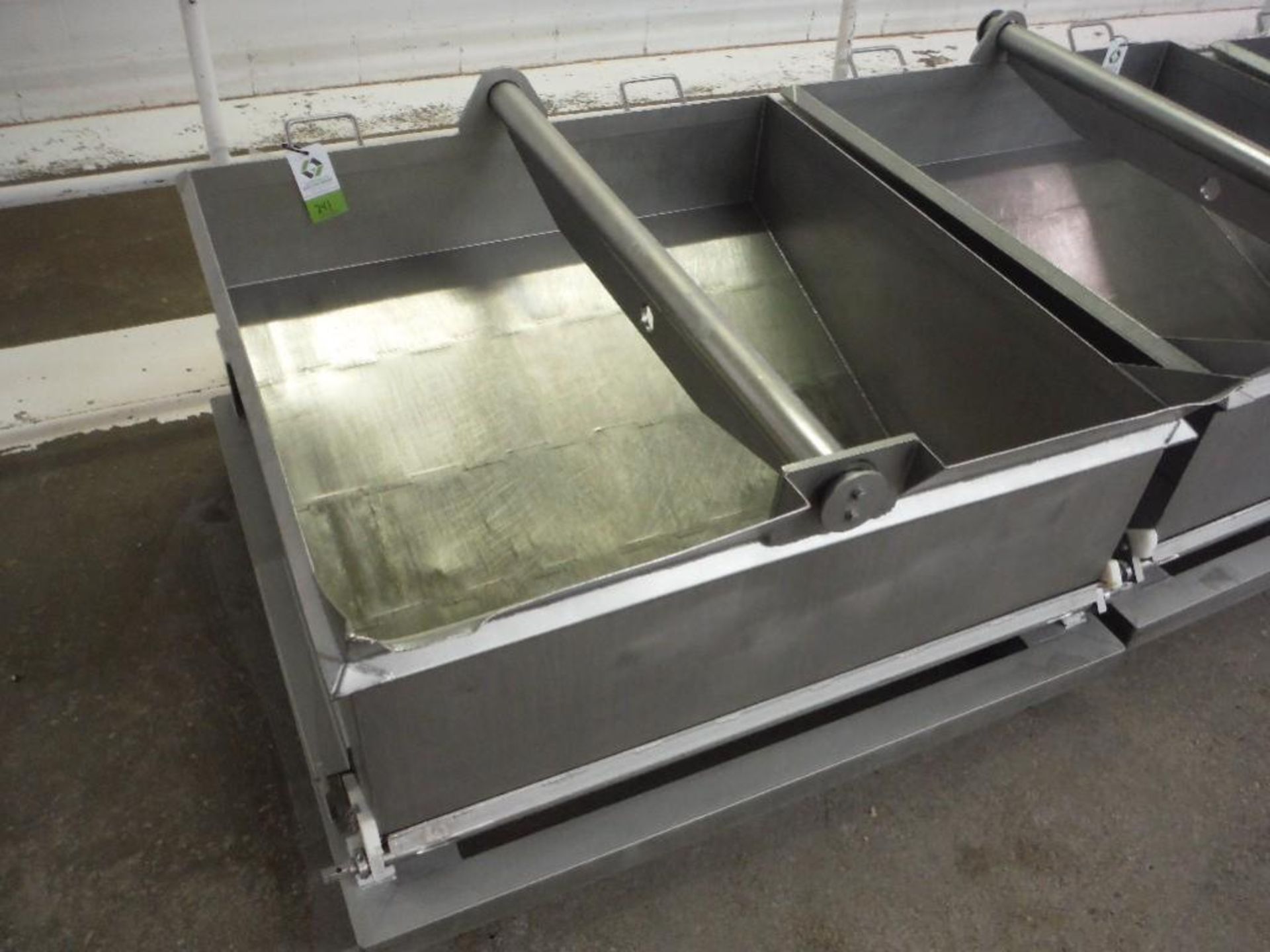 SS dough trough, 52 in. long x 52 in. wide x 25 in. deep, float discharge, SS frame, on casters - Ri