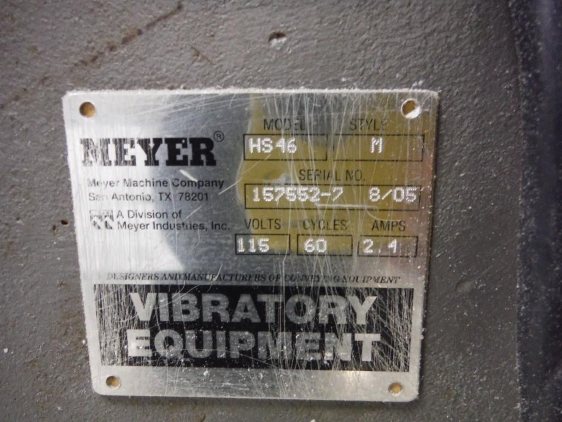 Meyer SS vibratory feeder, Model EDF461245-1, SN 1895A, pan dimensions 48 in. long x 12 in. wide x 5 - Image 5 of 6