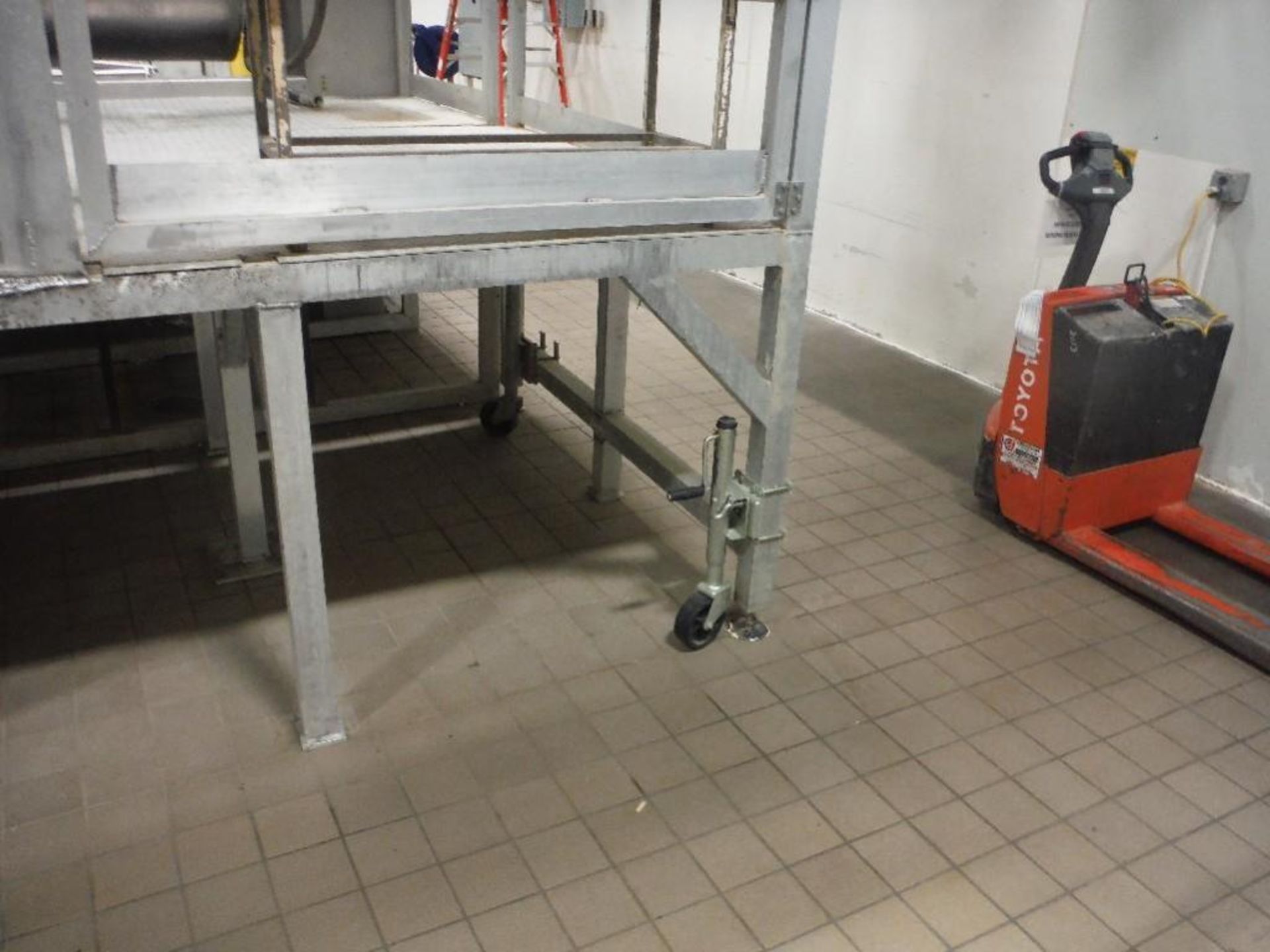 Aluminum work mezzanine 16 ft. long x 6 ft. wide, with work gate, hand rails, with 5 step platform, - Image 4 of 4