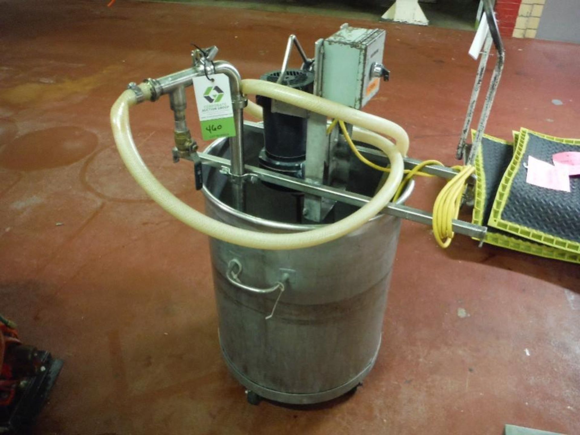 SS holding tank, 22 in. dia x 30 in. tall, with pump, on casters - Rigging Fee: $100