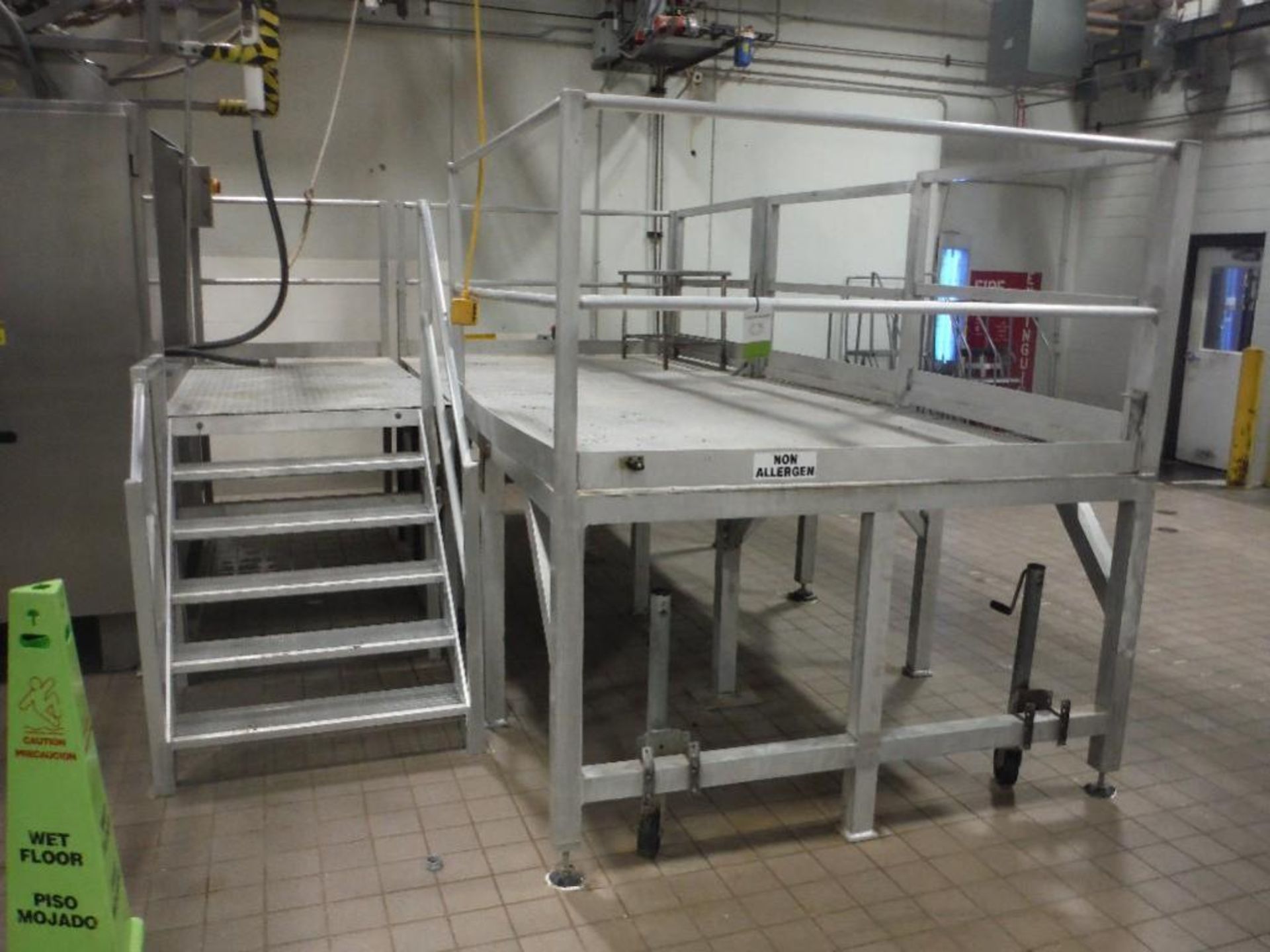 Aluminum work mezzanine 16 ft. long x 6 ft. wide, with work gate, hand rails, with 5 step platform, - Image 3 of 4