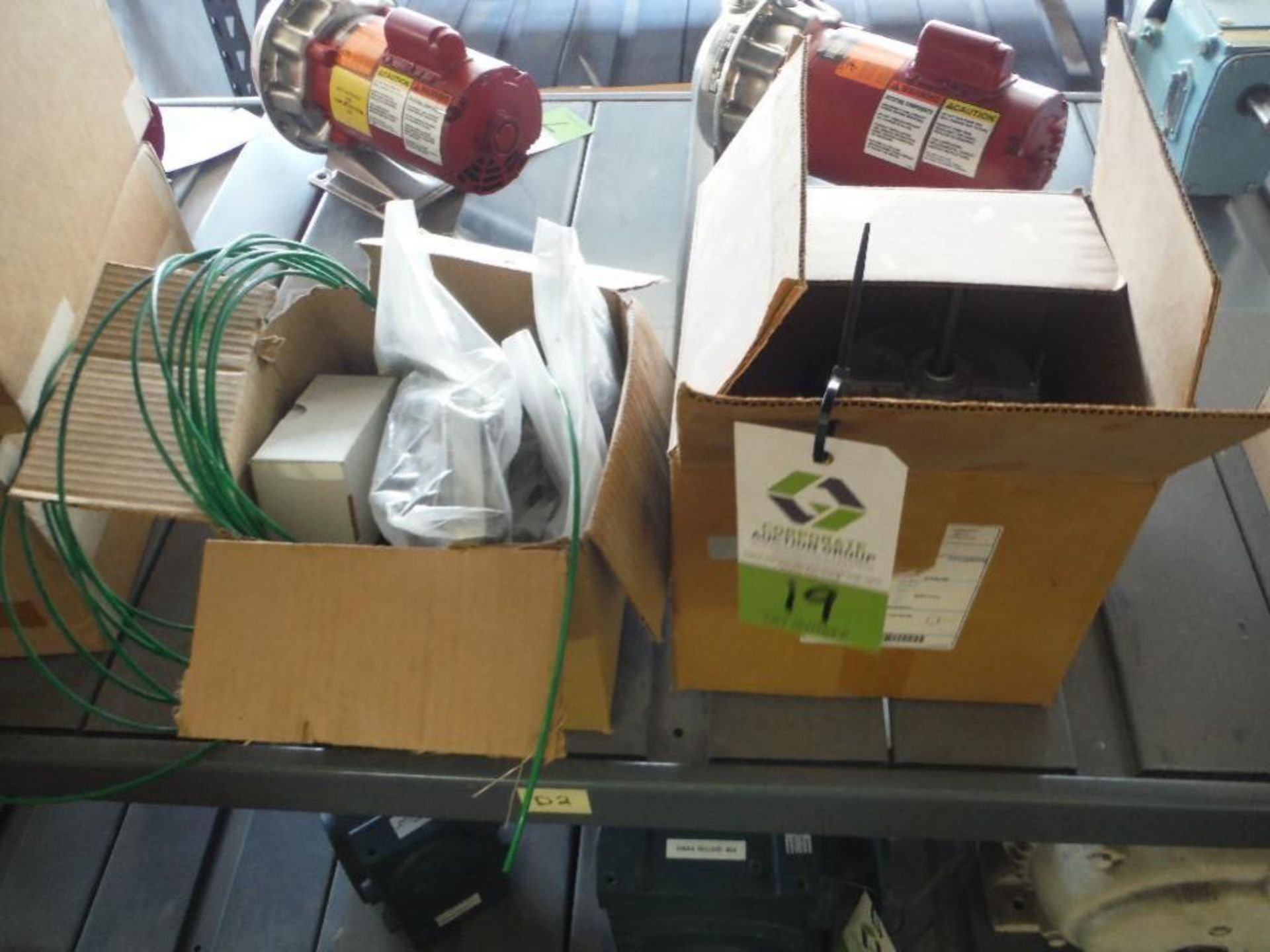 (2) boxes of electric motors, gauges, plates (LOT) - Rigging Fee: $25