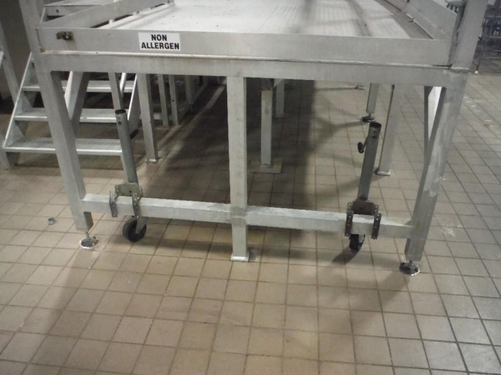 Aluminum work mezzanine 16 ft. long x 6 ft. wide, with work gate, hand rails, with 5 step platform, - Image 2 of 4