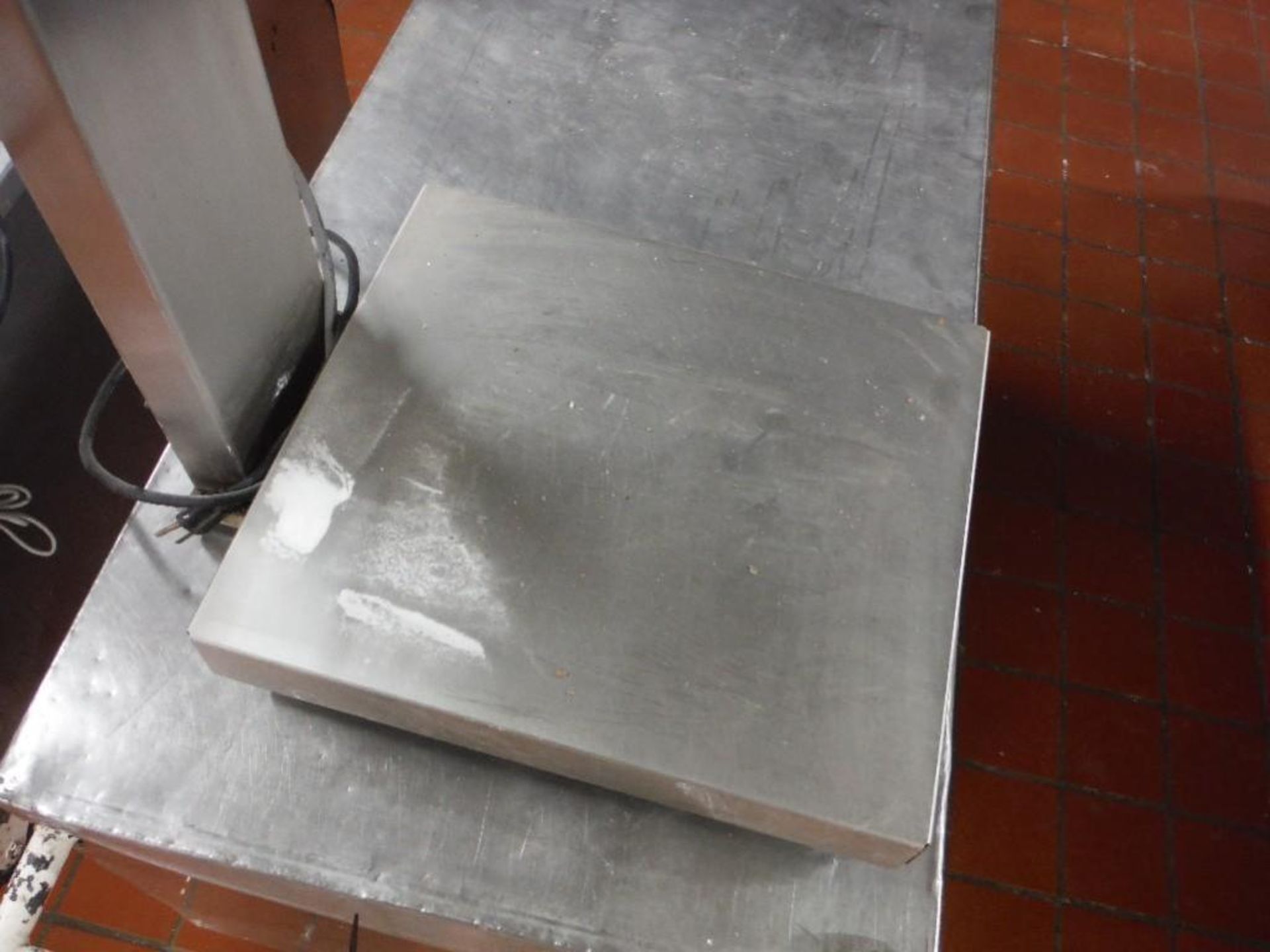 Fairbanks scale, 100 x 0.02 lb, 18 in. x 16 in, with rolling SS table - Rigging Fee: $75 - Image 6 of 6