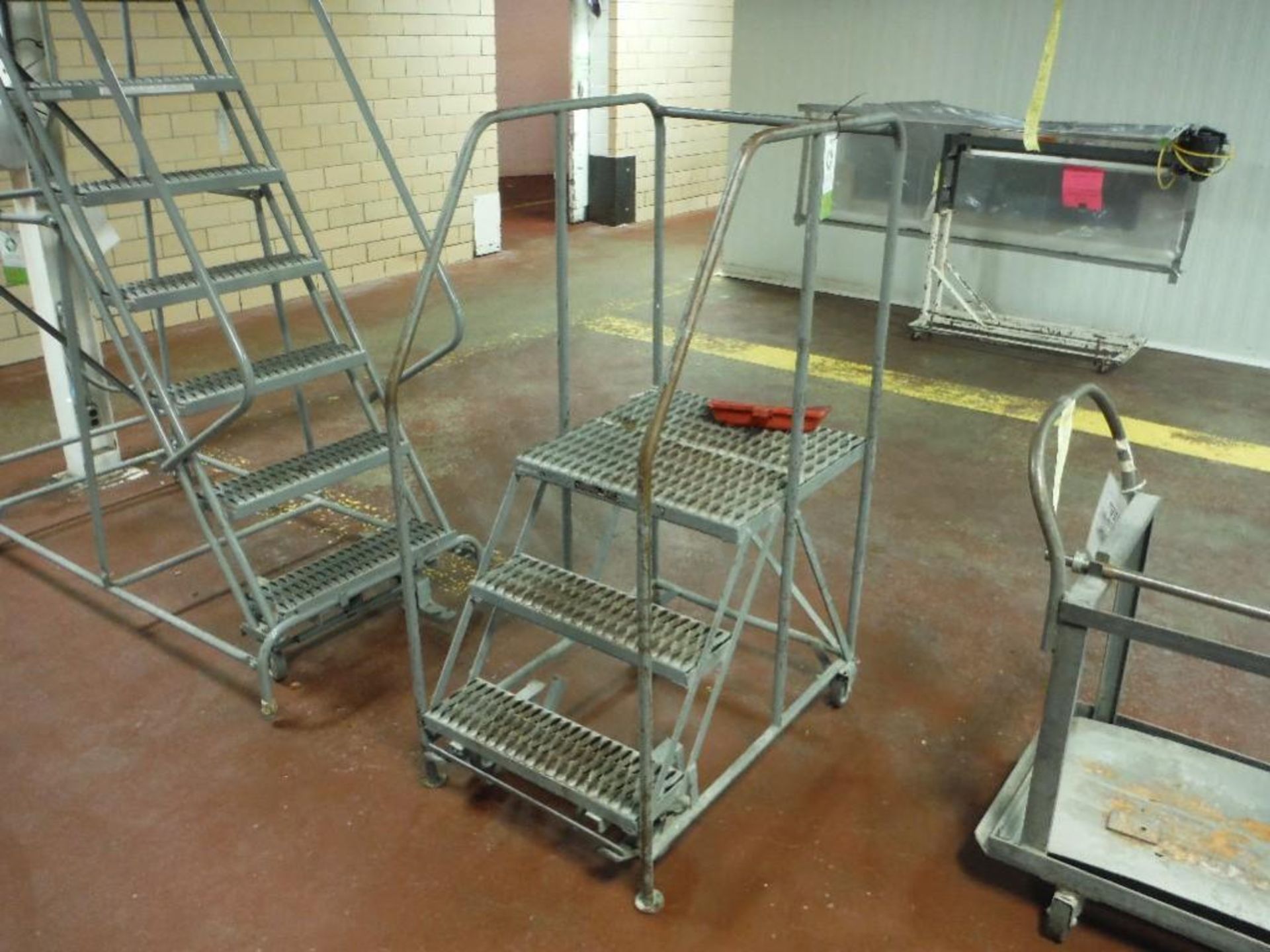 3 step rolling warehouse ladder, 24 in. wide x 30 in. tall - Rigging Fee: $10