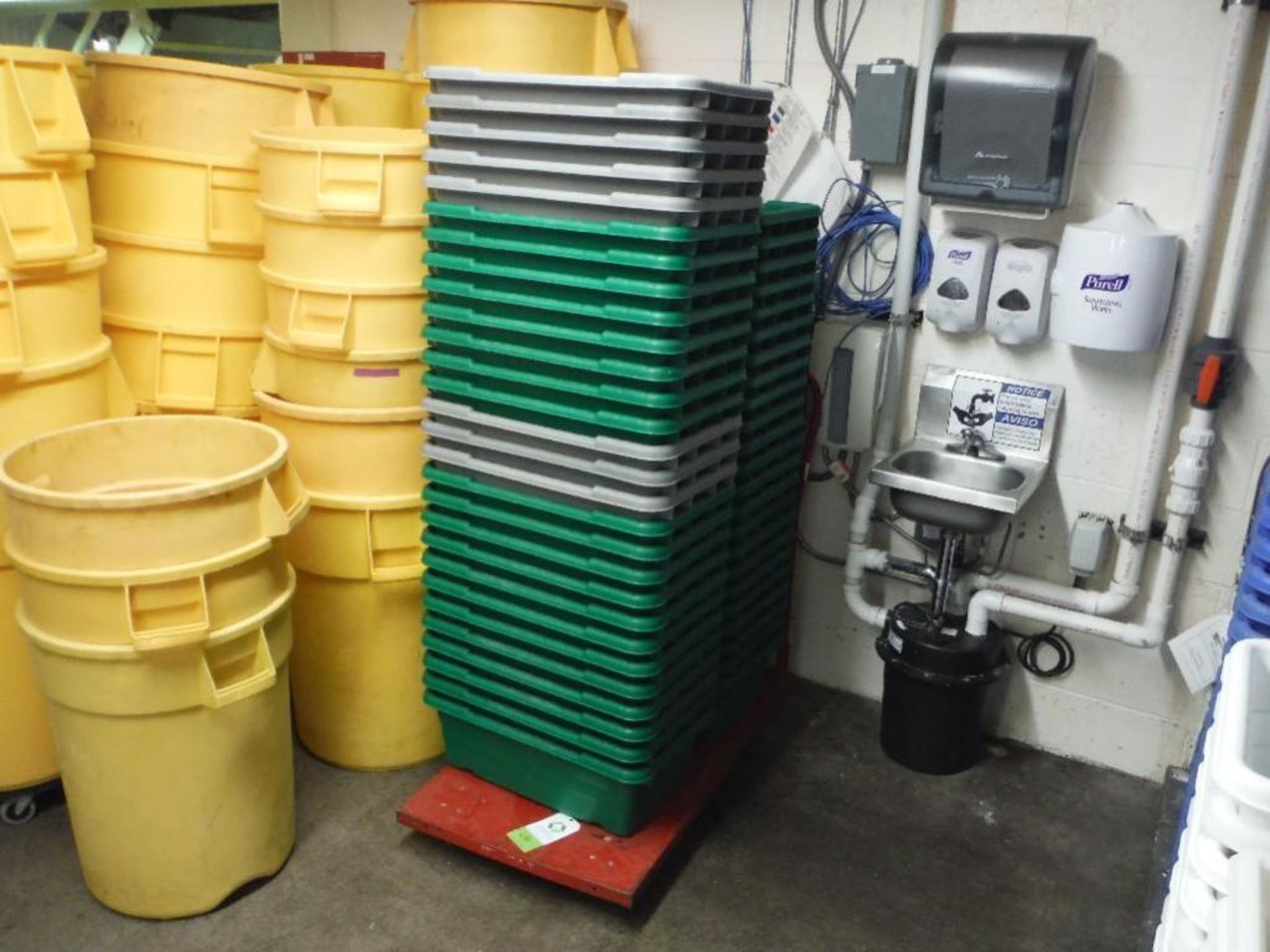 Lot of green and grey poly totes, and carts - Rigging Fee: $75