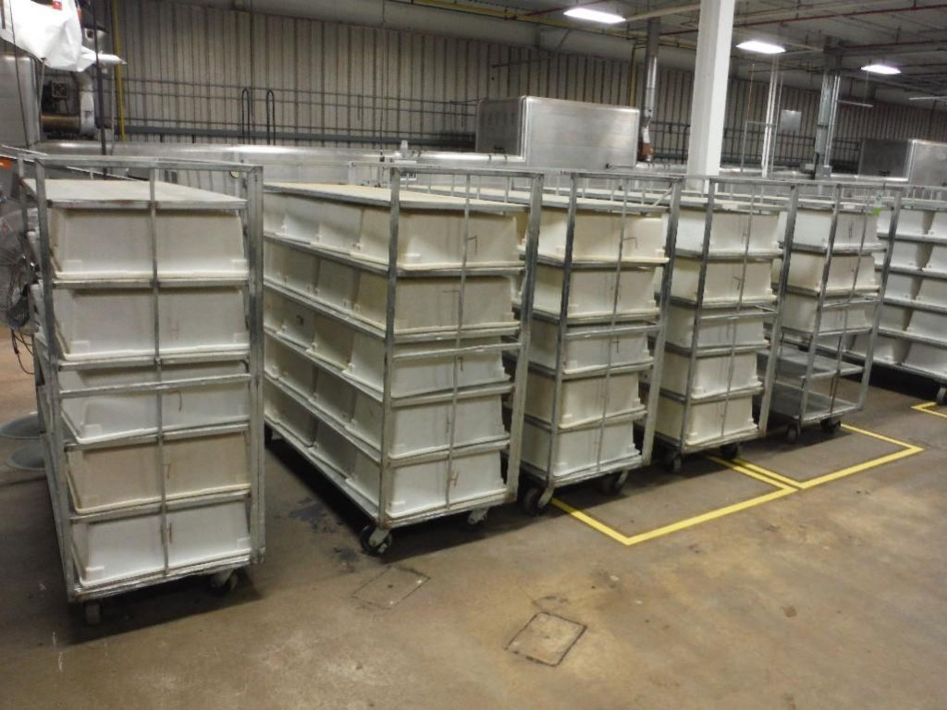 Cumberland galvanized tub carts and tubs, 75 in. long x 28 in. wide x 67 in. tall, 6 shelves, caster