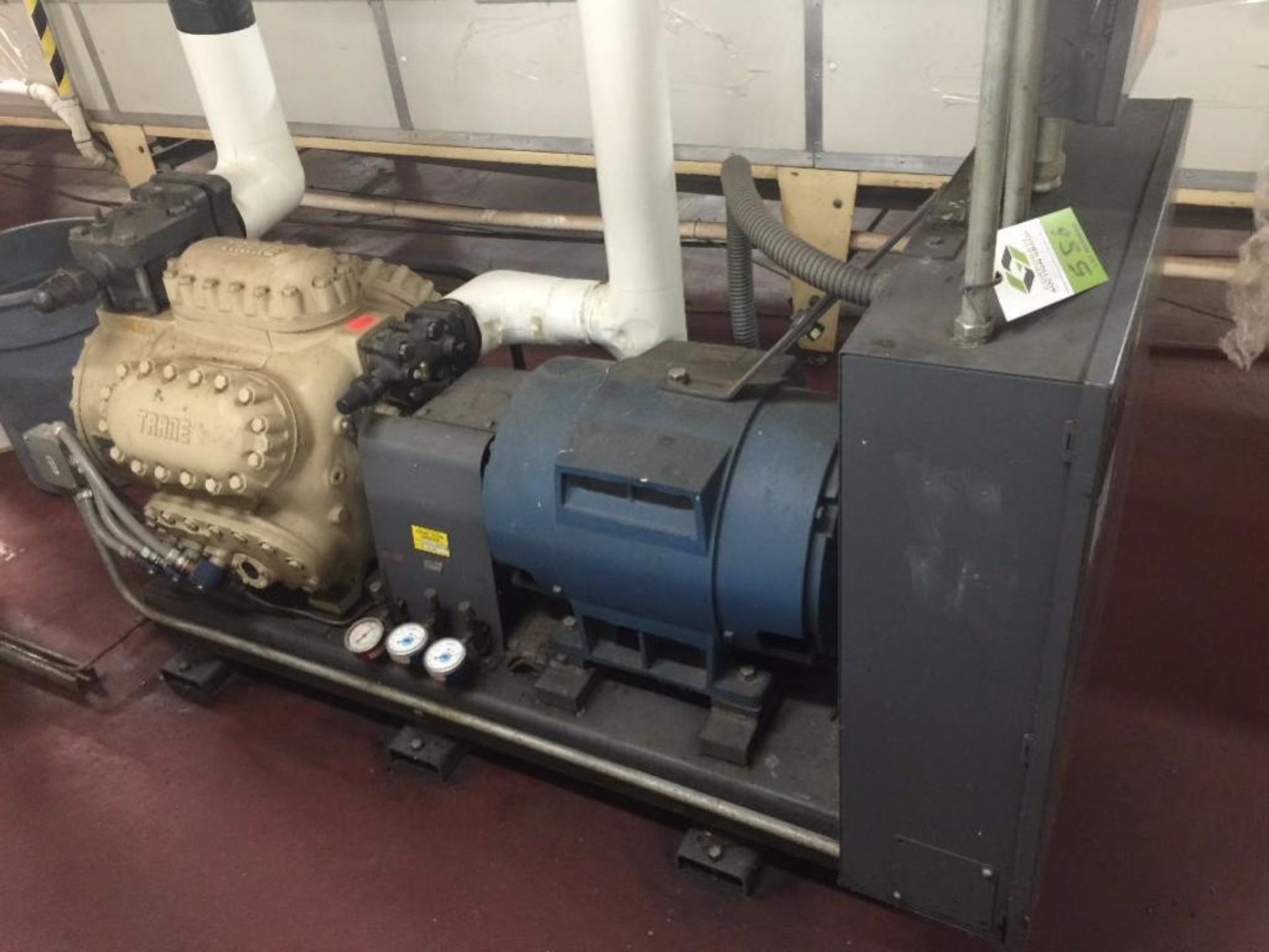 Trane 50 hp freon compressor, Model 3E3R50WN, SN 46934, reciprocating 10 cylinder, freon recovered a