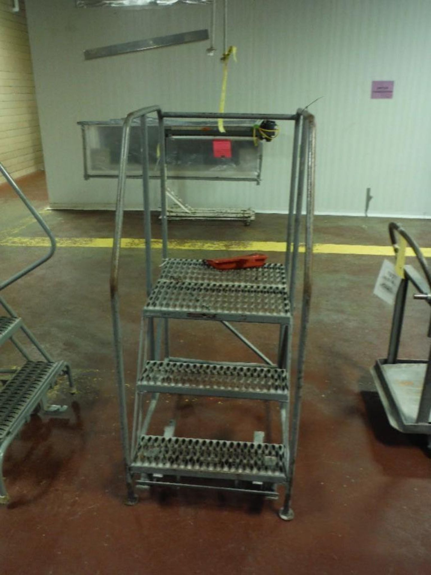 3 step rolling warehouse ladder, 24 in. wide x 30 in. tall - Rigging Fee: $10 - Image 2 of 3