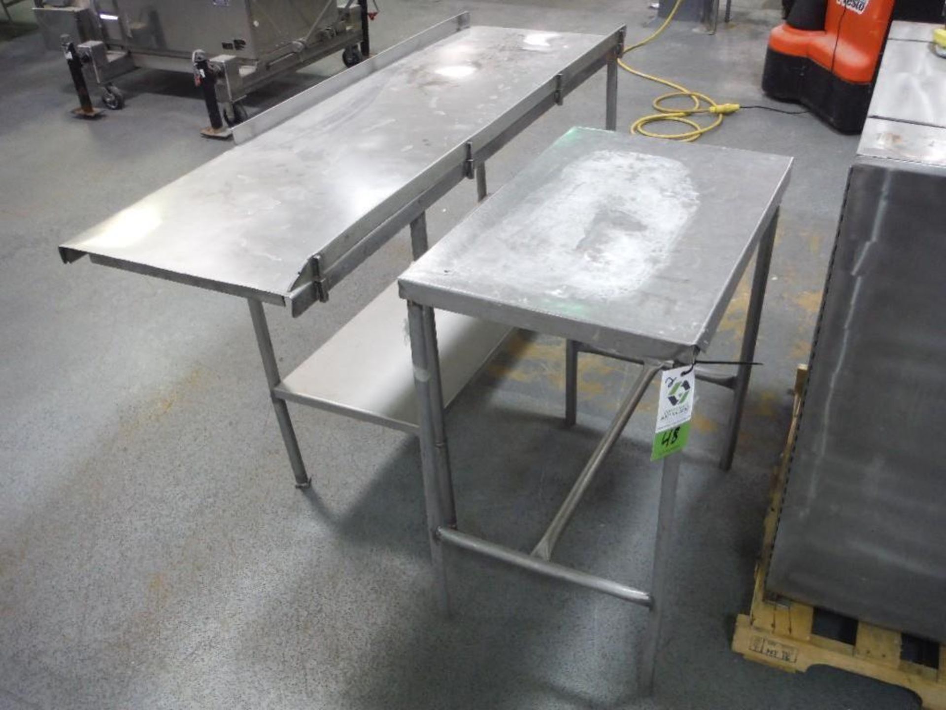 SS table 64 in. long x 20 in. wide x 36 in. tall, SS table 32 in. long x 20 in. wide x 34 in. tall (