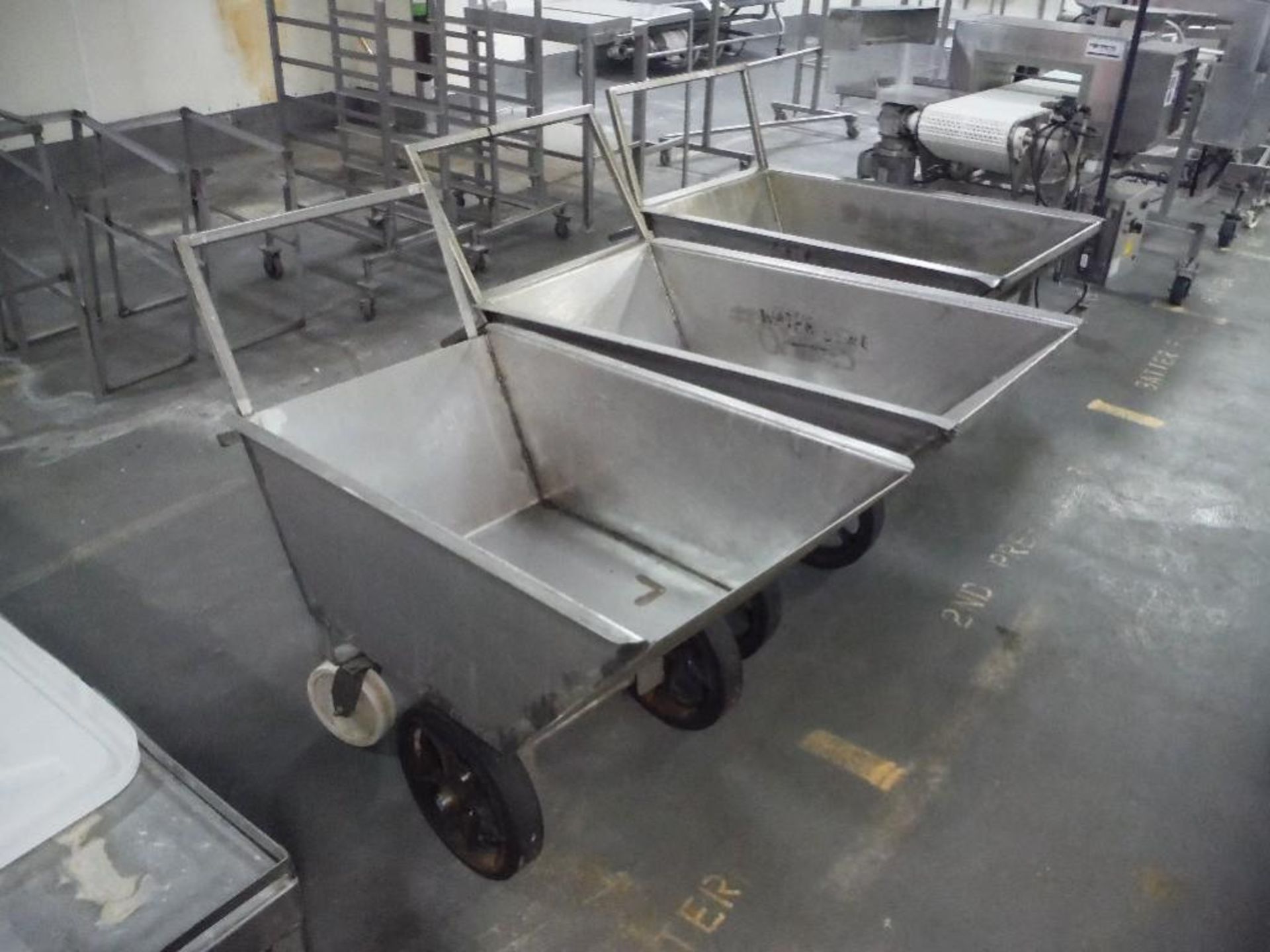 SS dump carts 44 in. long x 24 in. wide x 16 in. deep on wheels (each), **(Located in: Marshall, MN) - Image 2 of 3