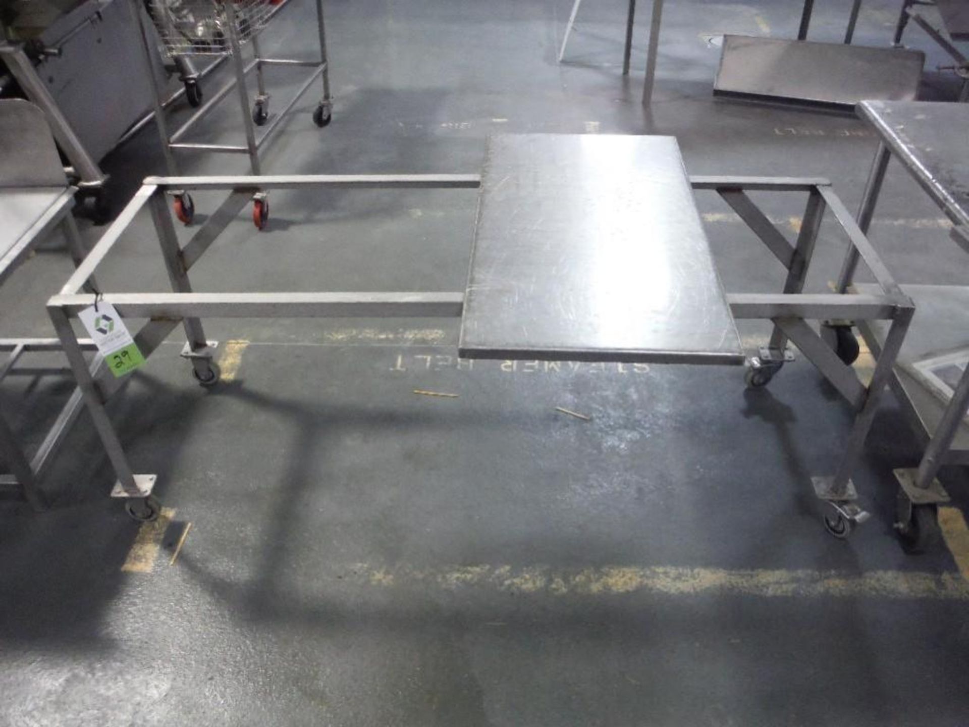 SS table 72 in. long x 24 in. wide x 28 in. tall, on wheels, no top, **(Located in: Marshall, MN)**