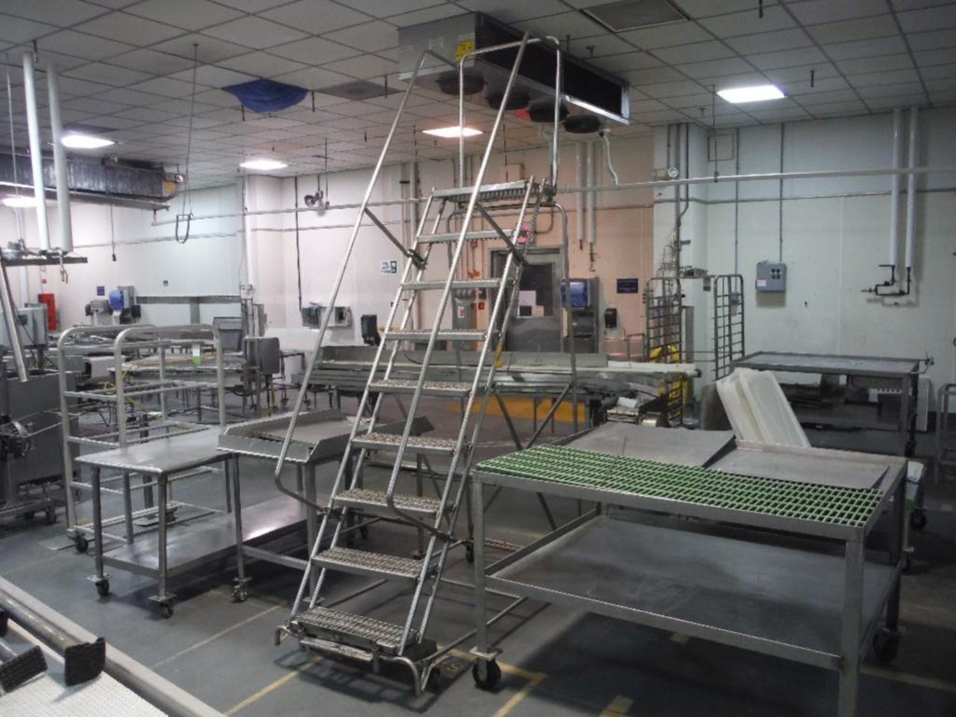 SS warehouse ladder, 9 step, 96 in. tall x 24 in. wide, **(Located in: Marshall, MN)** Rigging Fee: