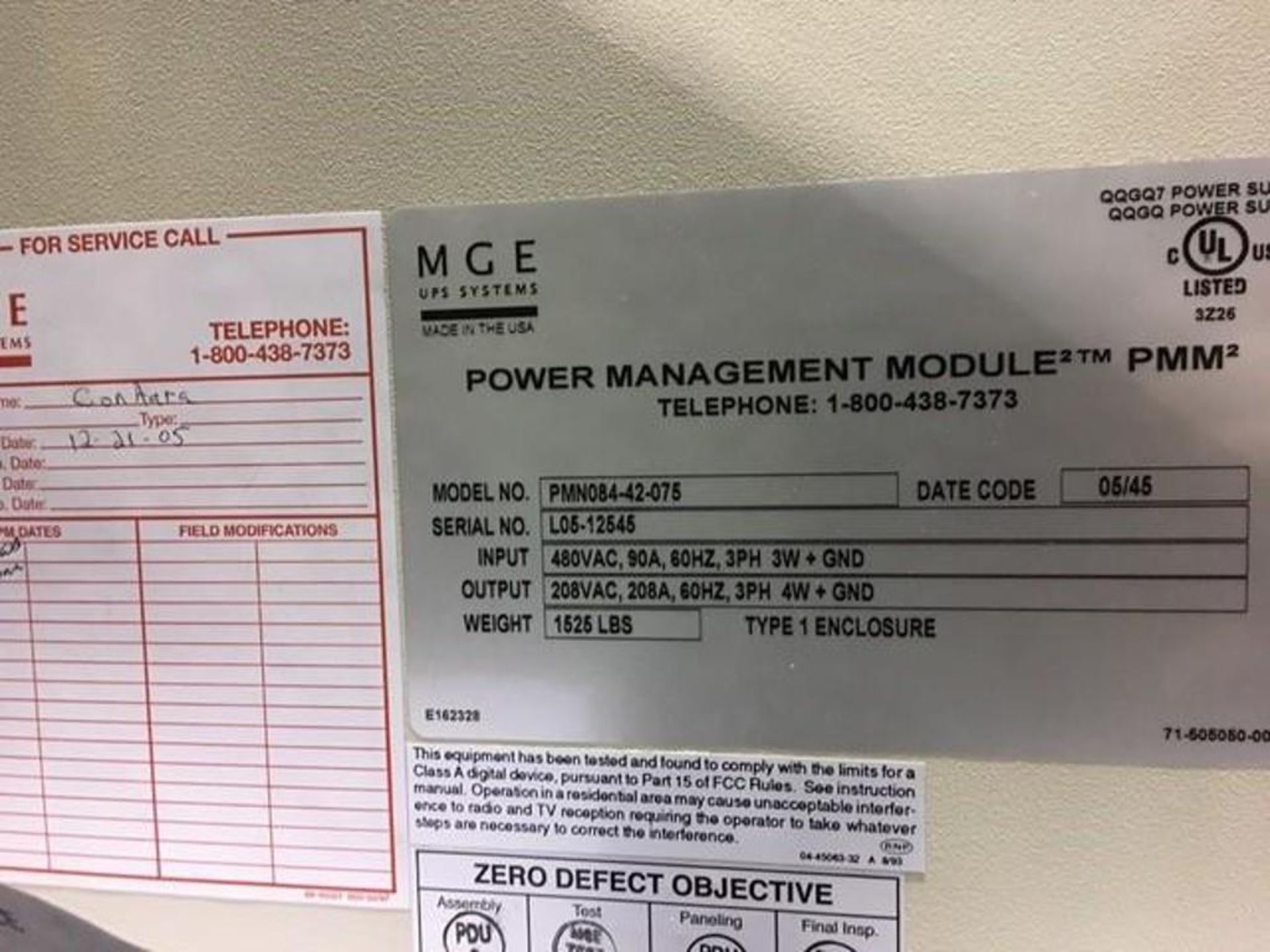 Emerson power management module, Model PMN084-42-0075, SN L05-12545, 480 volt, unit PDU-C1.** (Locat - Bild 2 aus 2