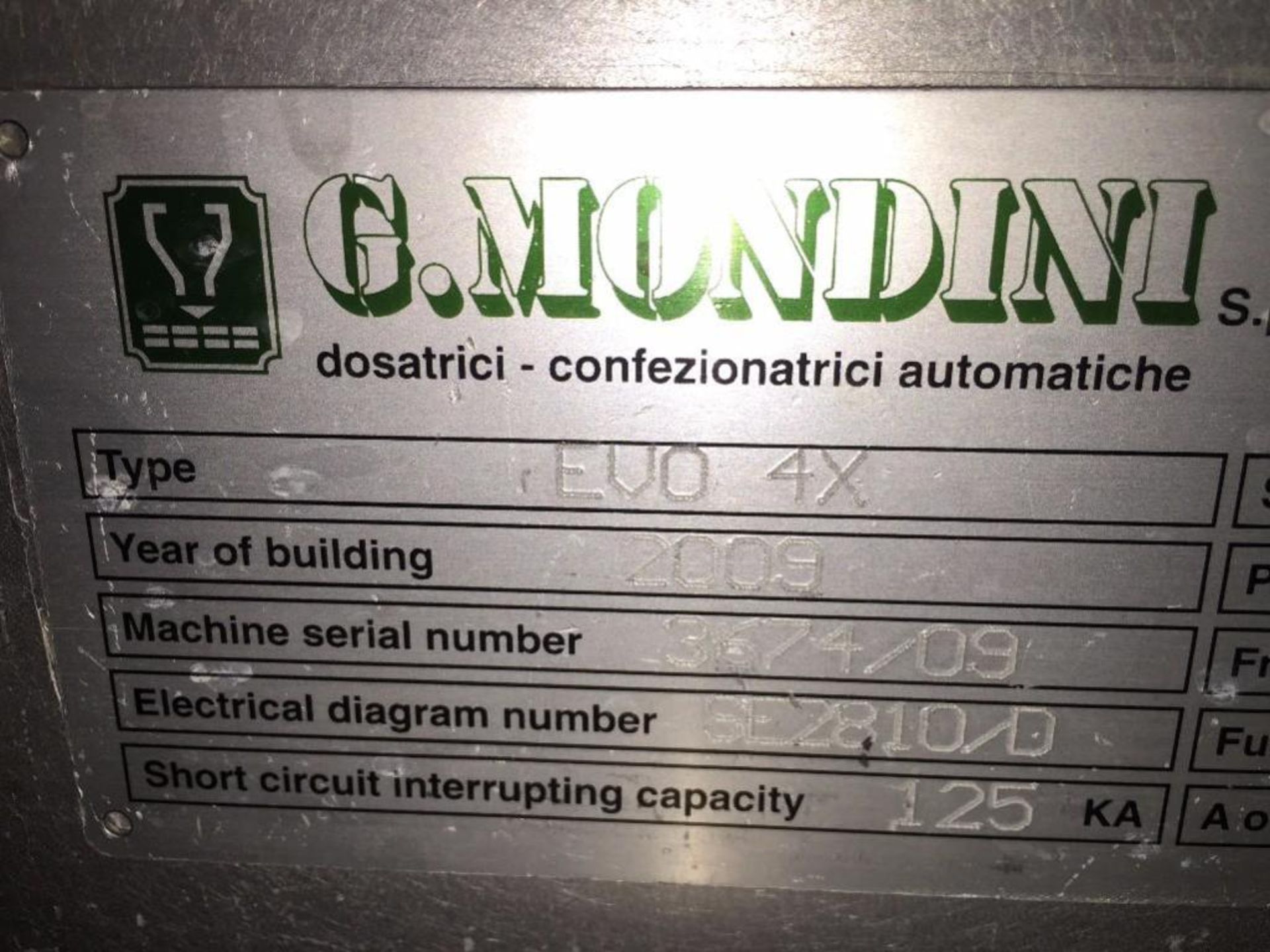 2009 G. Mondini tray sealer, model EVO 4X, s/n 3674/09, 4 wide, with carts and dies. With SS control - Image 13 of 45