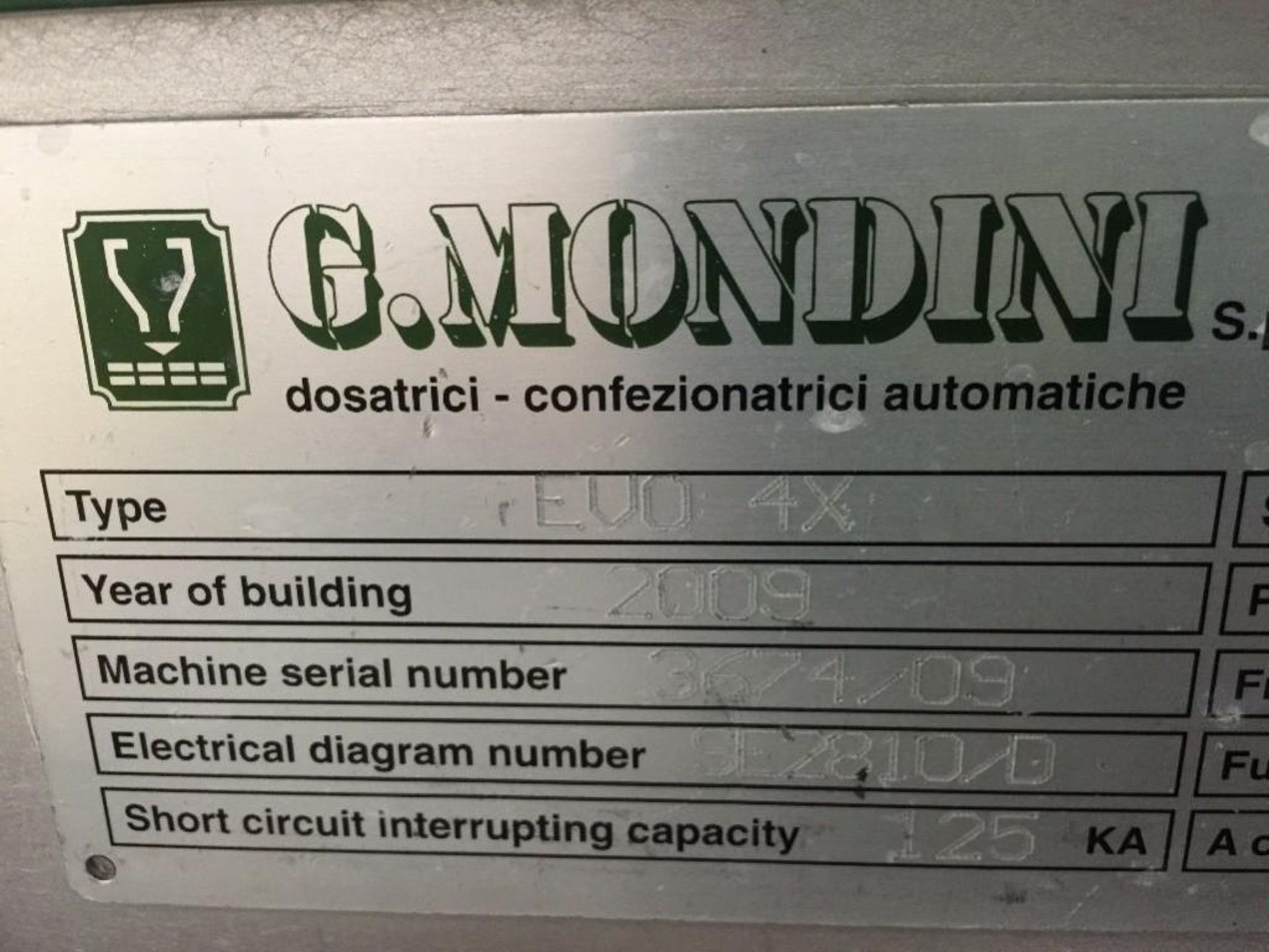 2009 G. Mondini tray sealer, model EVO 4X, s/n 3674/09, 4 wide, with carts and dies. With SS control - Image 12 of 45