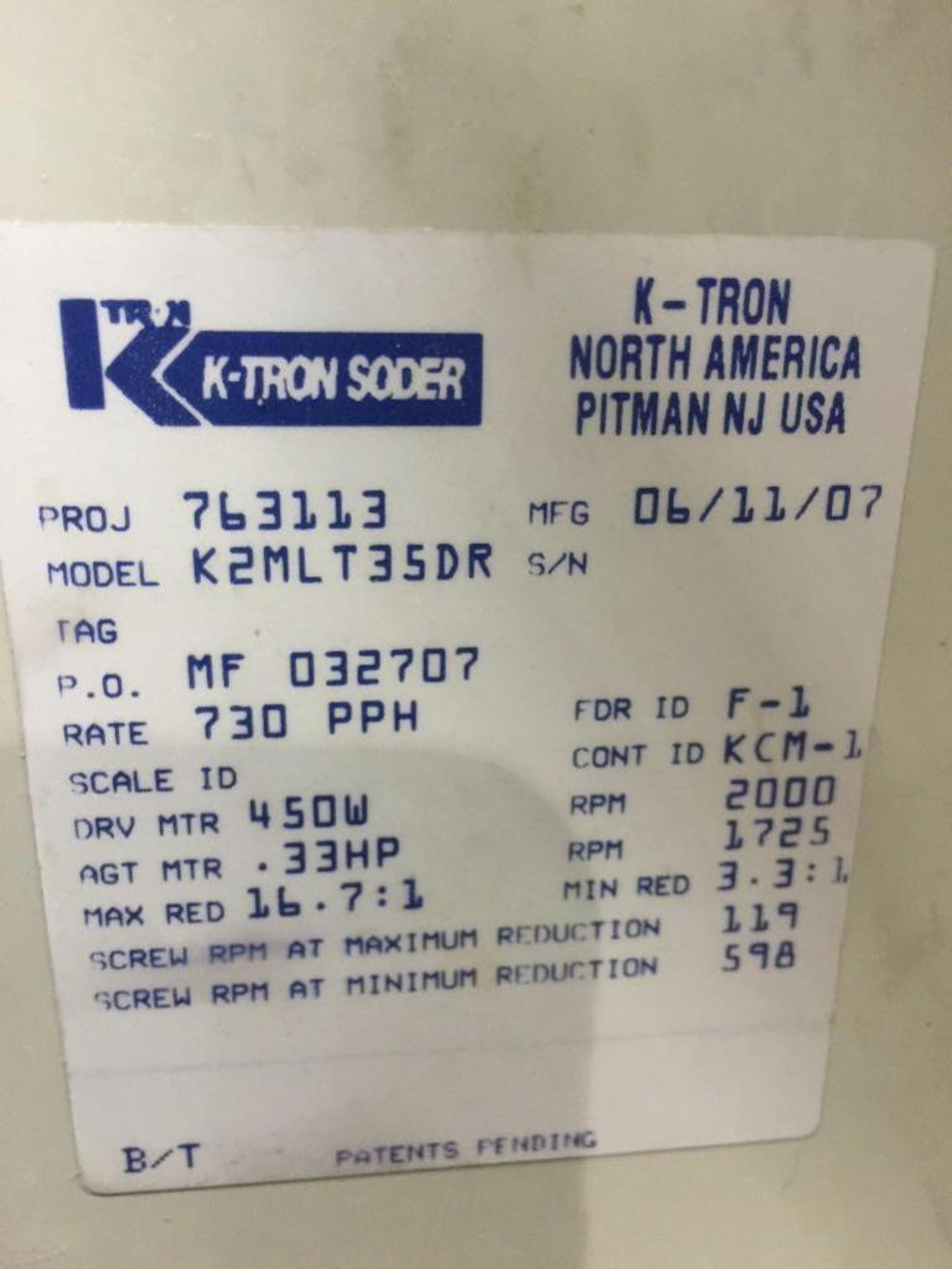 Ktron modular ingredient feeder, model K2, with SS hopper, 46 x 22 in. dia. ** (Located in Omaha, Ne - Bild 3 aus 8