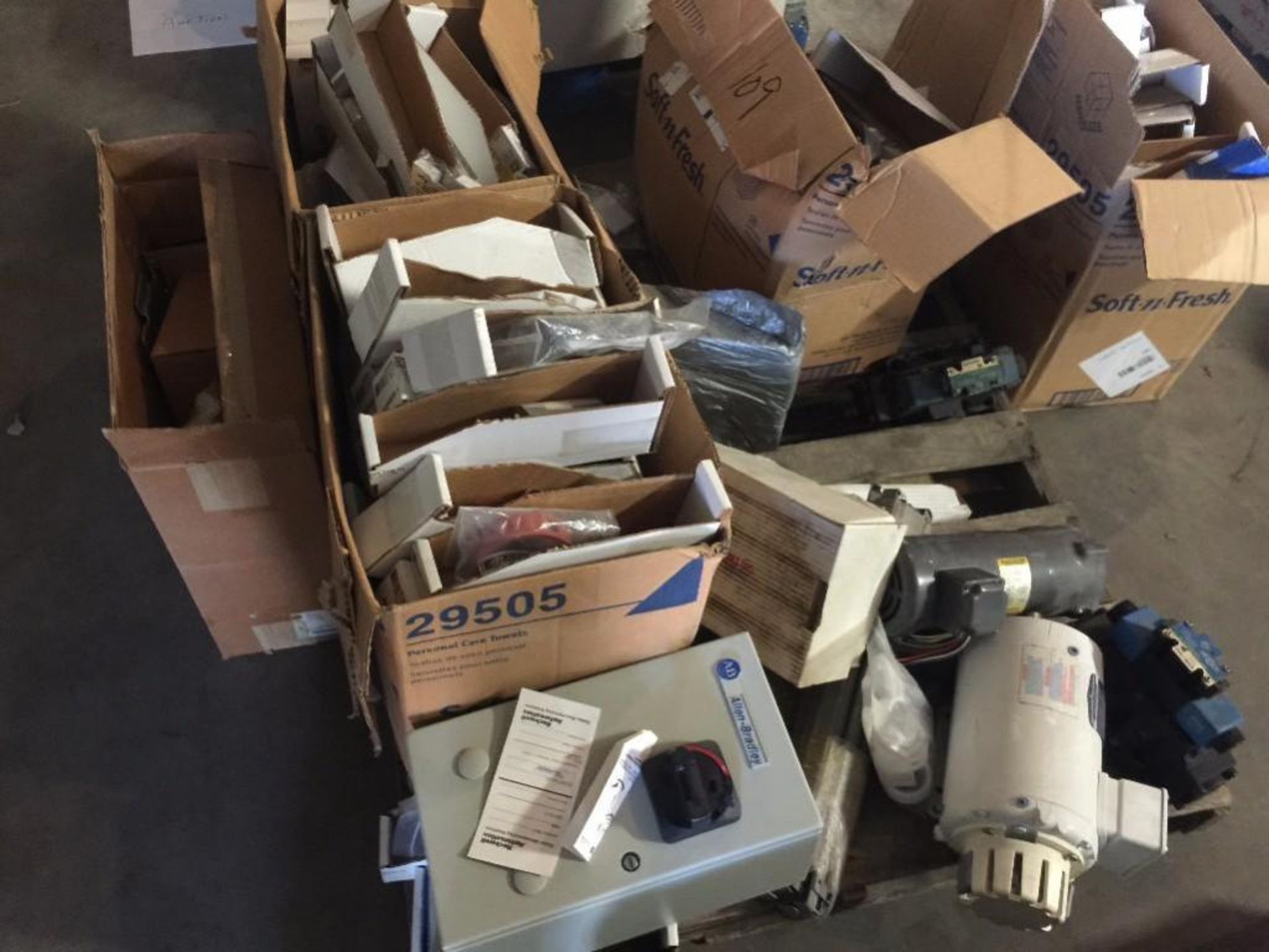 Pallet of parts, motors and valves. (LOT). ** (Located in Russellville, Arkansas) ** Rigging Fee: $5